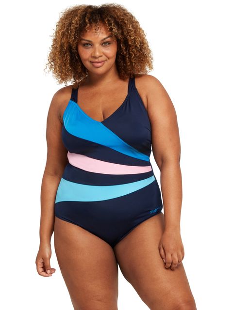 Zoggs Wrap Panel Classicback One Piece - Navy/Blue/Pink