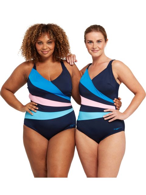 Zoggs Wrap Panel Classicback One Piece - Navy/Blue/Pink