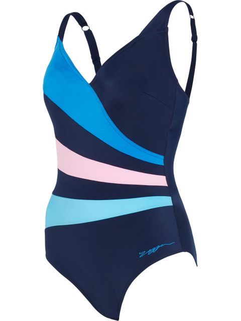 Zoggs Wrap Panel Classicback One Piece - Navy/Blue/Pink
