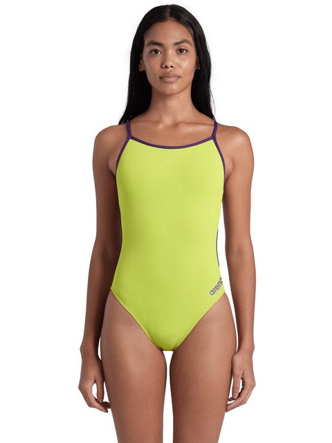 Arena Solid Lace Back One Piece - Green/Plum