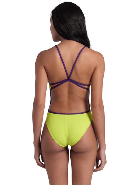 Arena Solid Lace Back One Piece - Green/Plum