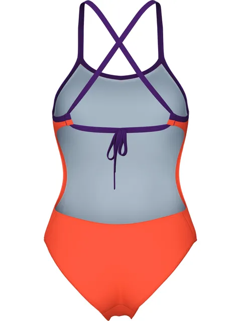 Arena Solid Tie Back One Piece - Coral/Plum