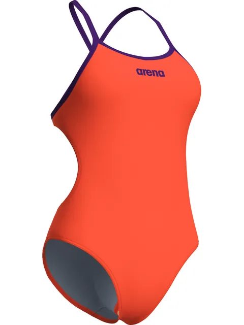 Arena Solid Tie Back One Piece - Coral/Plum