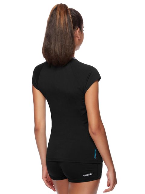 Speedo Black Rain Womens Cap Sleeve Sun Top