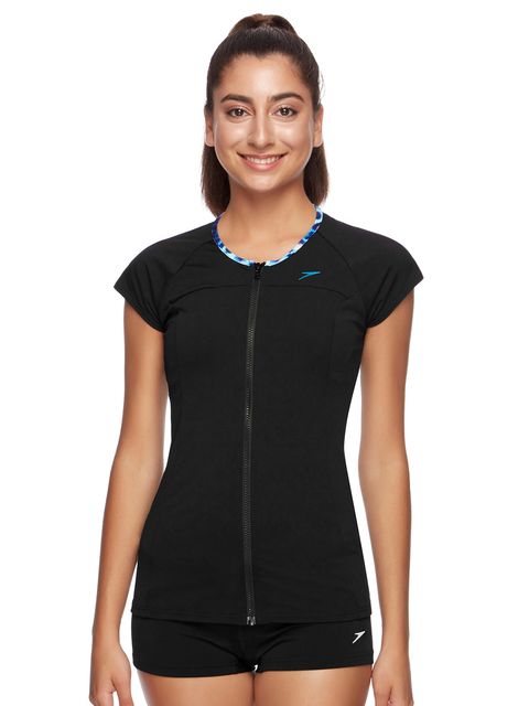 Speedo Black Rain Womens Cap Sleeve Sun Top