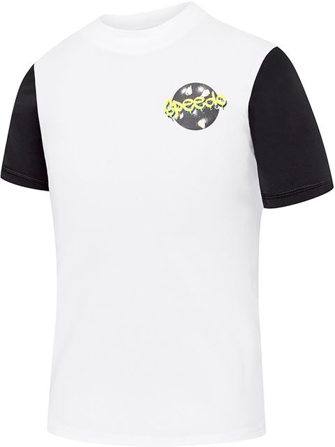 Speedo Iconic Black & White Boys Short Sleeve Sun Top