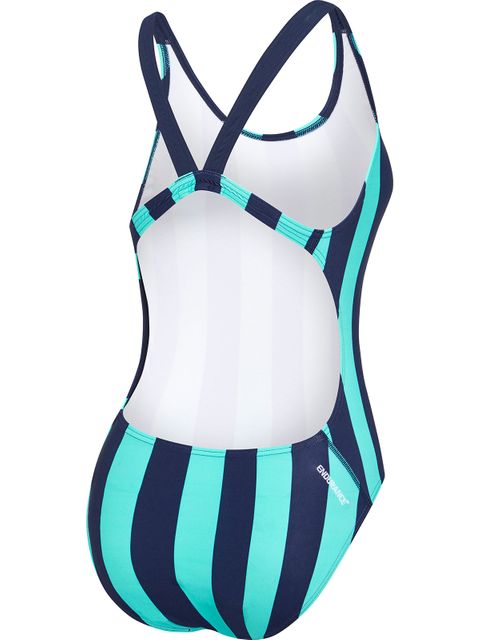 Speedo Navy & Green Pinstripe Womens One Piece