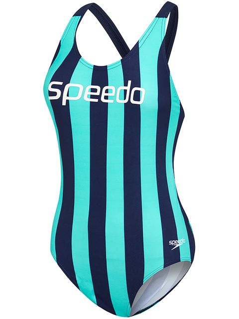 Speedo Navy & Green Pinstripe Womens One Piece