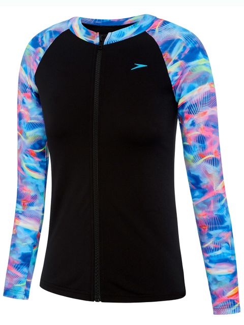 Speedo Star Light Girls Zip Up Long Sleeve Rashie
