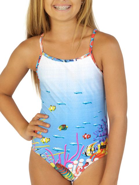 Hive Sunshine Reef Girls One Piece Swimsuit Front