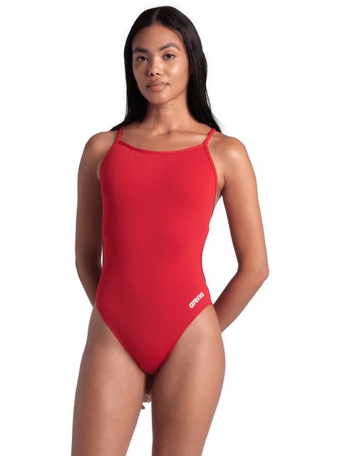 Arena Solid Lace Back One Piece - Red/White