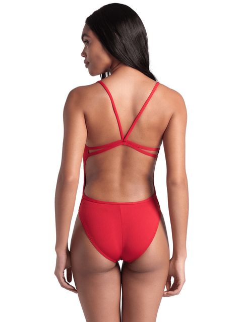 Arena Solid Lace Back One Piece - Red/White
