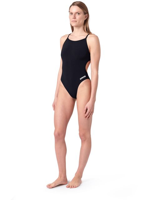 Arena Solid Lace Back One Piece - Black/White