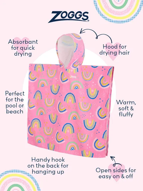 Zoggs Poncho Hooded Towel - Rainbow Magenta