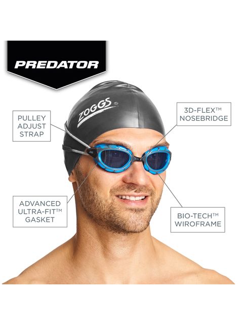 Zoggs Predator Goggles Small Fit - Smoke/Blue/Black