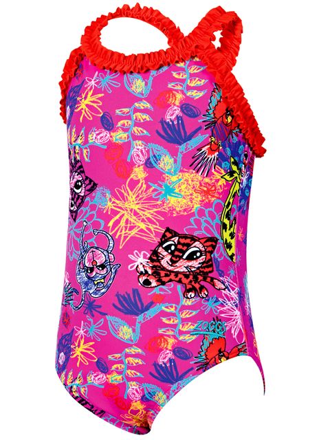 Zoggs Scribbly Jungle Ruffle Toddler Girls One Piece