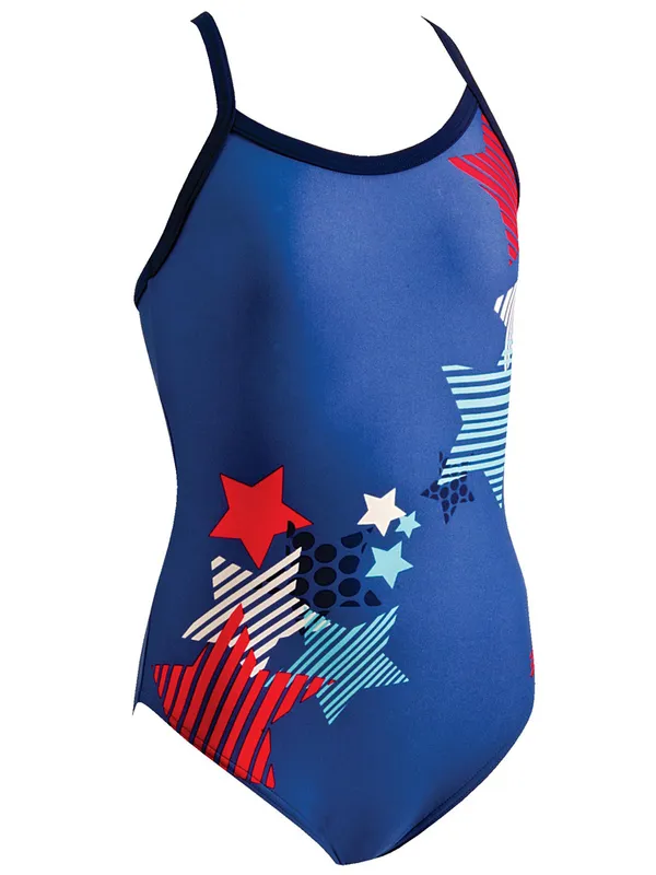 Zoggs Starburst Bluestar Racerback Girls One Piece Swimsuit