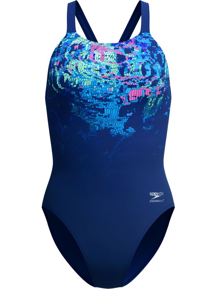 Speedo Placement Print Leaderback One Piece - Pixel Pool/Navy