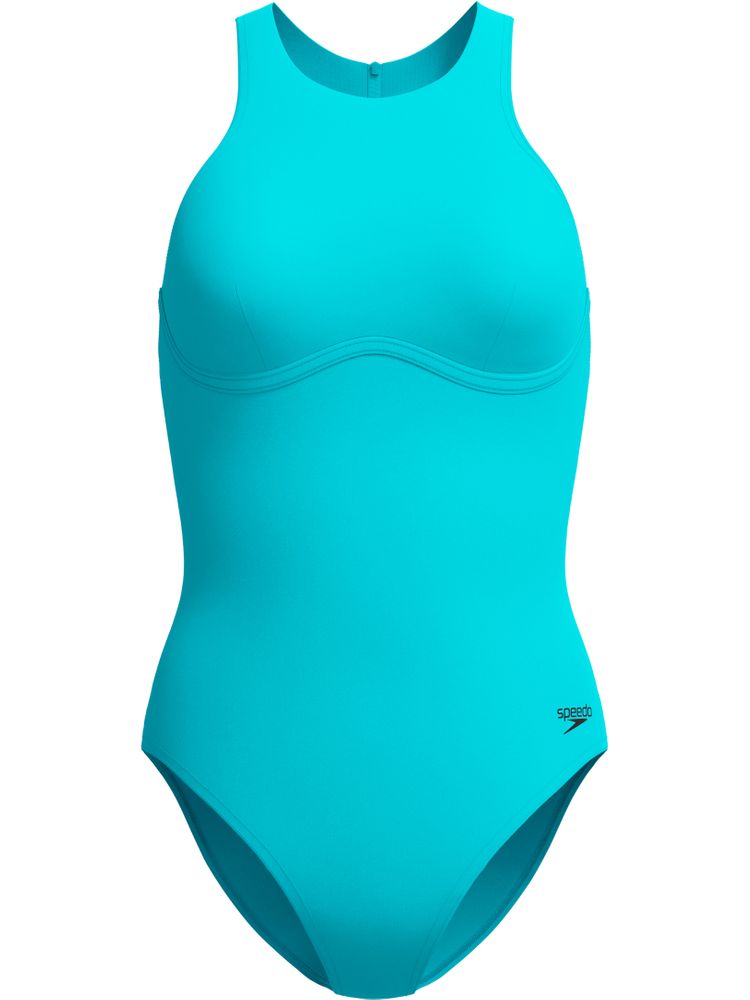 Speedo Solid Racerback Zip One Piece - Mayan Blue