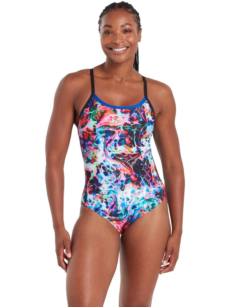 Zoggs Cannon Strikeback Swimsuit - Black/Lilac/Coral