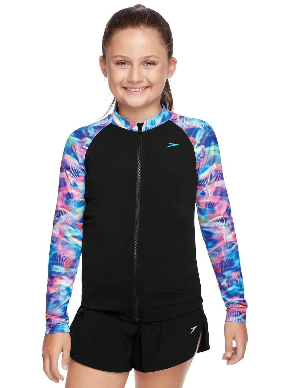 Speedo Star Light Girls Zip Up Long Sleeve Rashie