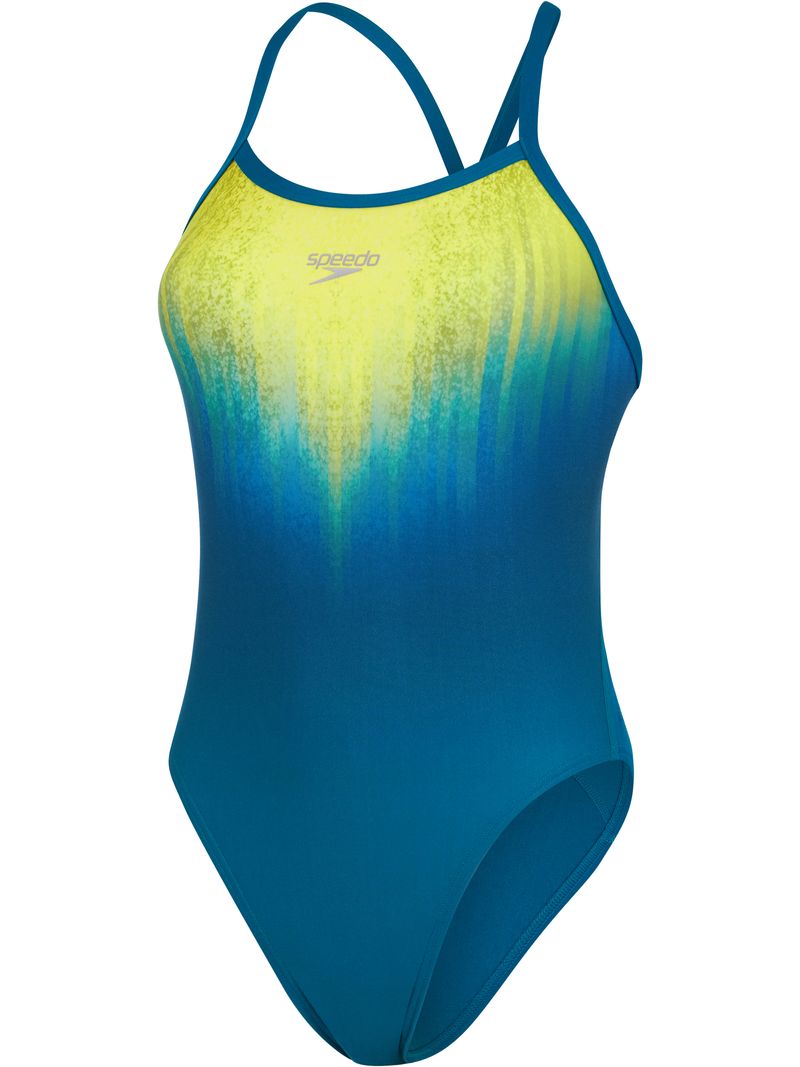 Yellow Speedo Speedo Placement Digital Turnback One Piece - Nordic Teal/Pool/Yellow ...